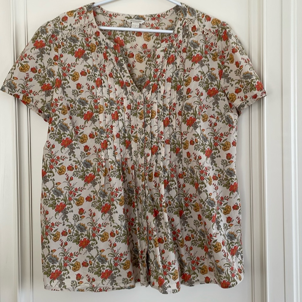 Monsoon London | Floral Short Sleeve Button Down Shirt - size US 12